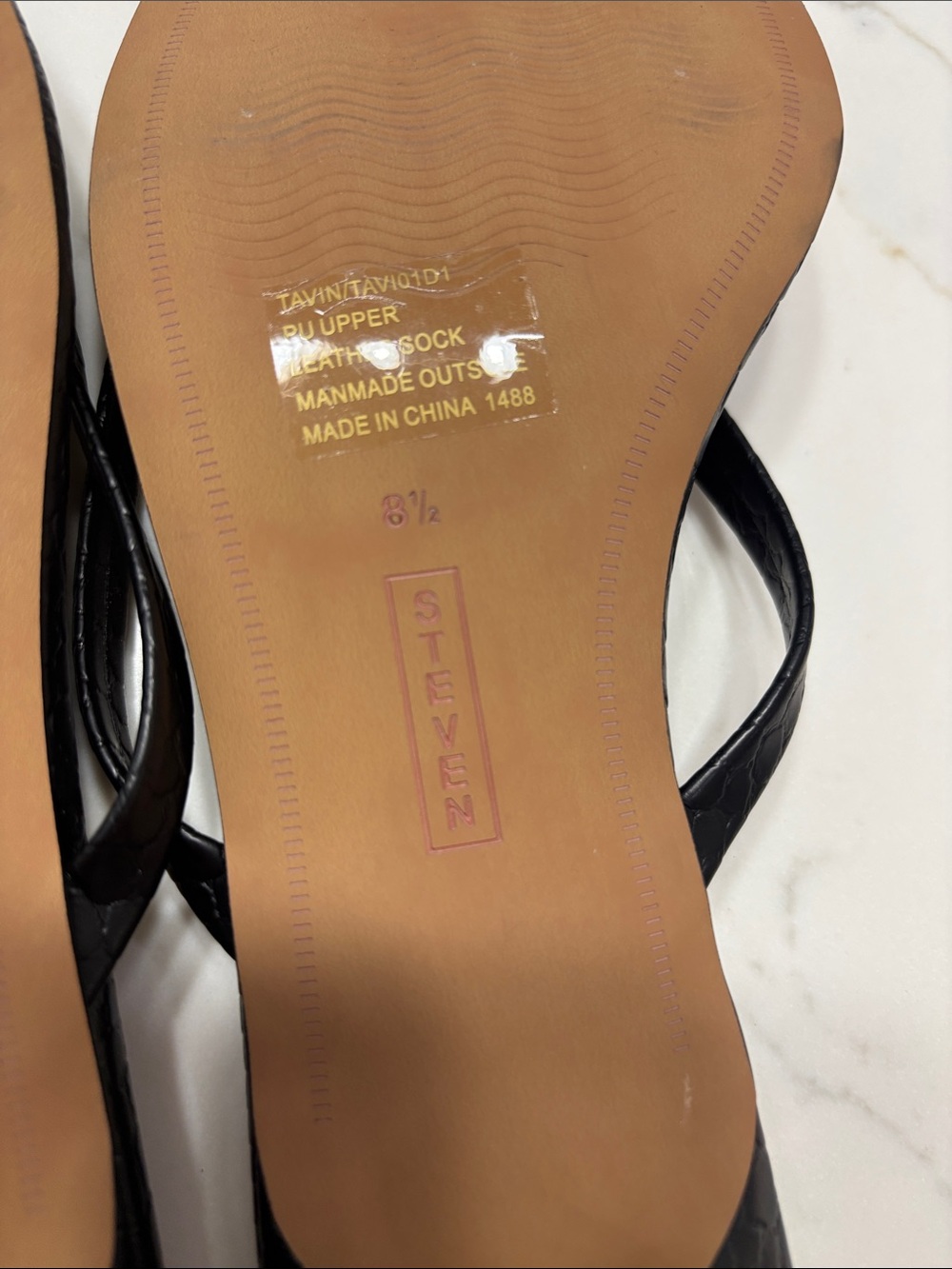 Black Croc-Texture Thong Sandal with Nude Footbed - Picture 8 of 9